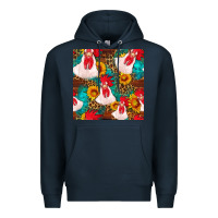 Navy western  chicken with sunflowers seamless pattern Premium Hoodie - FaDigitalArtStudio