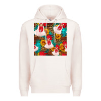 Pale Pink western  chicken with sunflowers seamless pattern Premium Hoodie - FaDigitalArtStudio