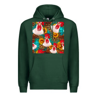 Sports Green western  chicken with sunflowers seamless pattern Premium Hoodie - FaDigitalArtStudio