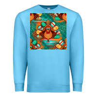 Ocean Blue thanksgiving  turkey seamless pattern Premium Sweatshirt - BundleAndBundleShop