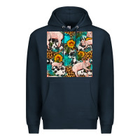 Navy american yorkshire pig seamless pattern Premium Hoodie - FaDigitalArtStudio