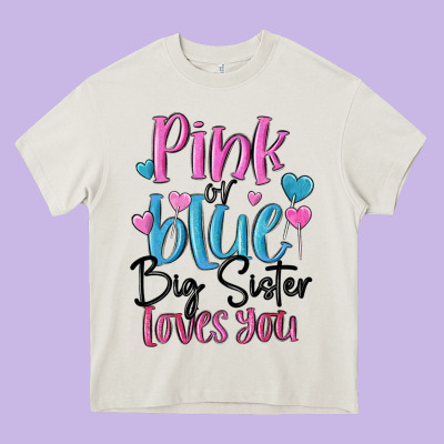 Pink Or Blue Big Sister Loves You Heavy Core Tee Designed By Maliassmallbusiness