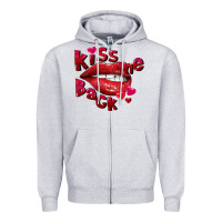 Heather Grey Kiss me back Valentine's Day Zipper Hoodie - FaDigitalArtStudio