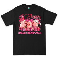 Black Happy Hallothanksmas Pigs pink Premium Tee - NancyCooperArtShop