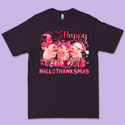 Happy Hallothanksmas Pigs Pink Premium Tee Designed By Nancycooperartshop
