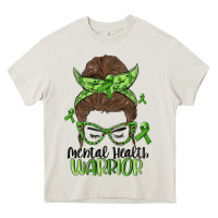 Cream messy bun mental health warrior Heavy Core Tee - MaliasSmallBusiness
