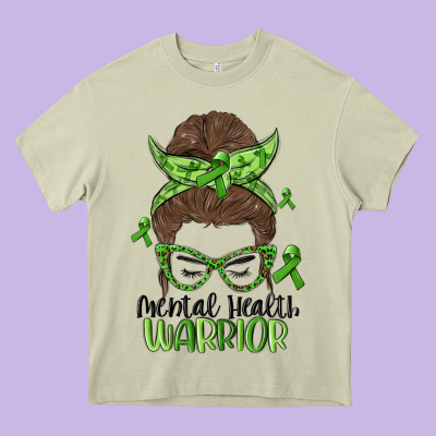Messy Bun Mental Health Warrior Heavy Core Tee Designed By Maliassmallbusiness