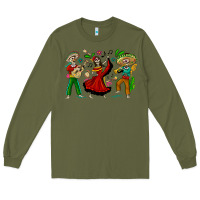 Army Green Mexican Skeletons Long Sleeve Tee - texasbilliewilder