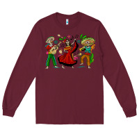 Burgundy Mexican Skeletons Long Sleeve Tee - texasbilliewilder