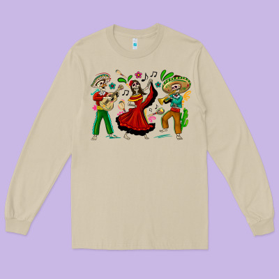 Mexican Skeletons Long Sleeve Tee Designed By Texasbilliewilder