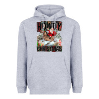 Heather Grey Howdy Christmas Rodeo Santa Heavyweight Hoodie - FaDigitalArtStudio