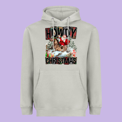 Howdy Christmas Rodeo Santa Heavyweight Hoodie Designed By Fadigitalartstudio