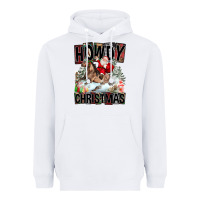 White Howdy Christmas Rodeo Santa Heavyweight Hoodie - FaDigitalArtStudio