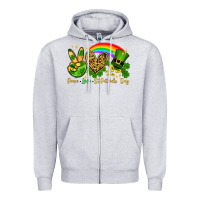 Heather Grey Peace love St. Patrick's Day Zipper Hoodie - OliviaCreatesArt