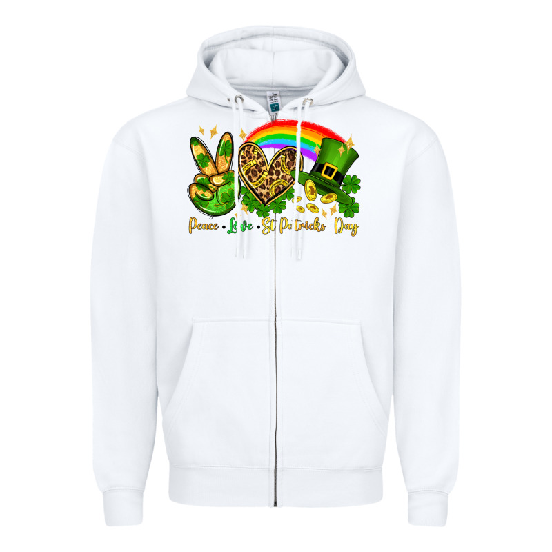 Peace Love St. Patrick's Day Zipper Hoodie by OliviaCreatesArt | Teevron