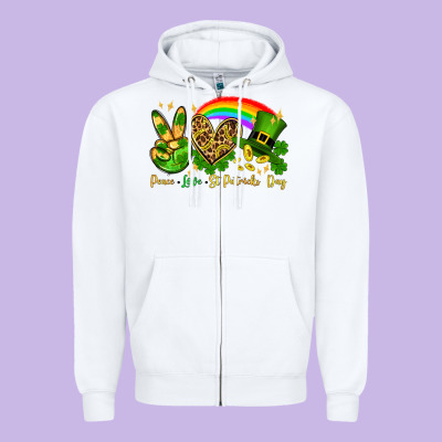 Peace Love St. Patrick's Day Zipper Hoodie Designed By Oliviacreatesart