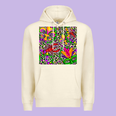 Mardi Gras Crawfish Leopard  Seamless Pattern Premium Hoodie Designed By Fadigitalartstudio