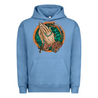 Pigment Pebble Blue god bless you Urban Hoodie - RacoonDesign