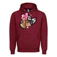 Burgundy Pink glitter leopard cowhide hearts Valentine's Zipper Hoodie - FaDigitalArtStudio