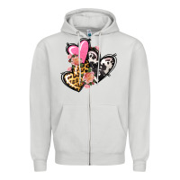 Dove Grey Pink glitter leopard cowhide hearts Valentine's Zipper Hoodie - FaDigitalArtStudio