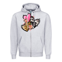 Heather Grey Pink glitter leopard cowhide hearts Valentine's Zipper Hoodie - FaDigitalArtStudio
