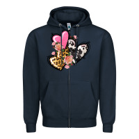 Navy Pink glitter leopard cowhide hearts Valentine's Zipper Hoodie - FaDigitalArtStudio