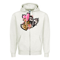 Oatmeal Heather Pink glitter leopard cowhide hearts Valentine's Zipper Hoodie - FaDigitalArtStudio