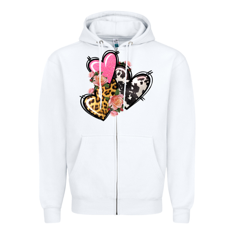 Pink Glitter Leopard Cowhide Hearts Valentine's Zipper Hoodie by FaDigitalArtStudio | Teevron