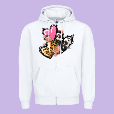 Pink Glitter Leopard Cowhide Hearts Valentine's Zipper Hoodie Designed By Fadigitalartstudio