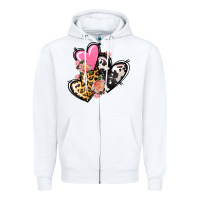 White Pink glitter leopard cowhide hearts Valentine's Zipper Hoodie - FaDigitalArtStudio