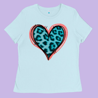 Blue Leopard Heart Ladies Tee Designed By Jasminsmagicworld