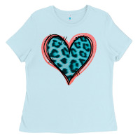 Baby Blue Blue Leopard Heart Ladies Tee - Jasminsmagicworld