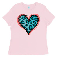 Bubblegum Pink Blue Leopard Heart Ladies Tee - Jasminsmagicworld