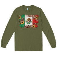 Army Green Mexican Flag with Leopard Long Sleeve Tee - texasbilliewilder