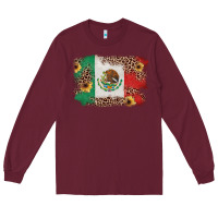 Burgundy Mexican Flag with Leopard Long Sleeve Tee - texasbilliewilder