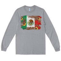 Heather Grey Mexican Flag with Leopard Long Sleeve Tee - texasbilliewilder