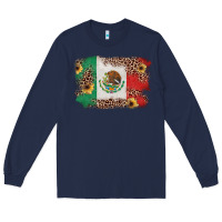 Navy Mexican Flag with Leopard Long Sleeve Tee - texasbilliewilder