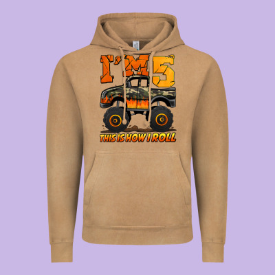 I'm Five This Is How I Roll Monster Truck Birthday Vintage Hoodie Designed By Jasminsmagicworld