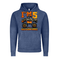 Vintage Denim i'm five this is how i roll monster truck birthday Vintage Hoodie - Jasminsmagicworld