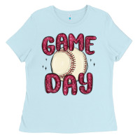 Baby Blue game day baseball Ladies Tee - MaliasSmallBusiness