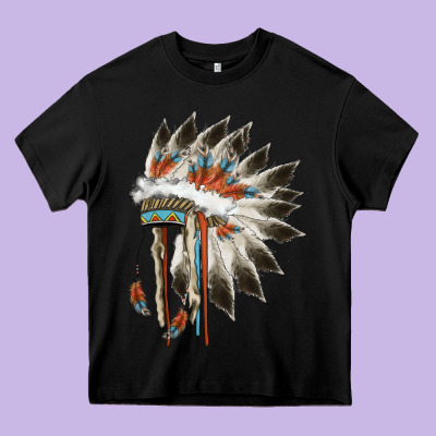 Indian Headress Heavy Core Tee Designed By Adodesignshop
