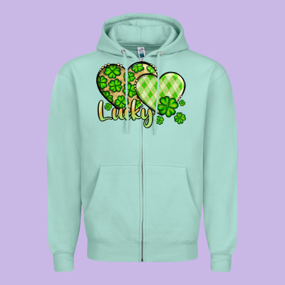St. Patrick's Lucky Hearts Zipper Hoodie Designed By Oliviacreatesart