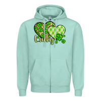 Seafoam St. Patrick's Lucky hearts Zipper Hoodie - OliviaCreatesArt