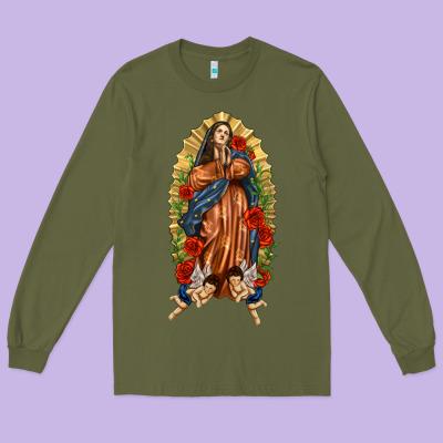 Lady Of Guadalupe With Roses Long Sleeve Tee Designed By Texasbilliewilder
