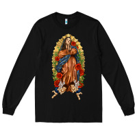 Black Lady of Guadalupe with Roses Long Sleeve Tee - texasbilliewilder