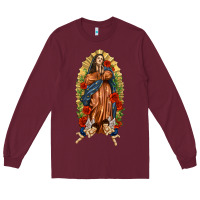 Burgundy Lady of Guadalupe with Roses Long Sleeve Tee - texasbilliewilder