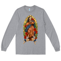Heather Grey Lady of Guadalupe with Roses Long Sleeve Tee - texasbilliewilder