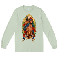 Matcha Lady of Guadalupe with Roses Long Sleeve Tee - texasbilliewilder