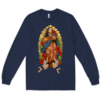 Navy Lady of Guadalupe with Roses Long Sleeve Tee - texasbilliewilder