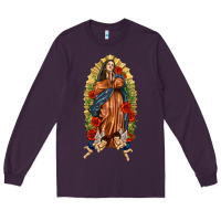 Plum Lady of Guadalupe with Roses Long Sleeve Tee - texasbilliewilder